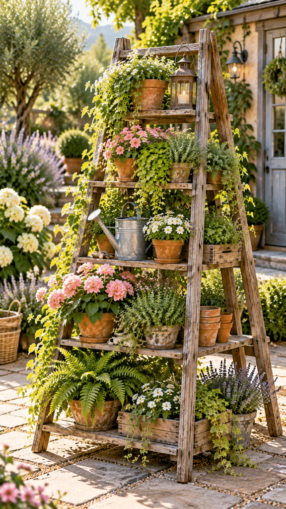 🥈 Best 2 Create a Freestanding Old Ladder Garden Display With Shelves