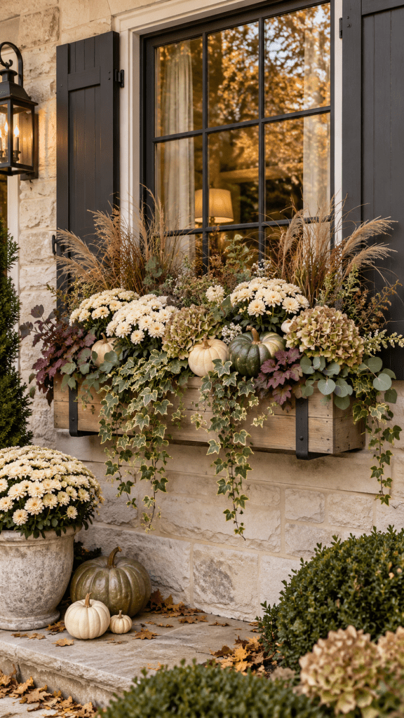 🥈 Top 2 Elegant Neutral Fall Window Box With Cream Green and Bronze
