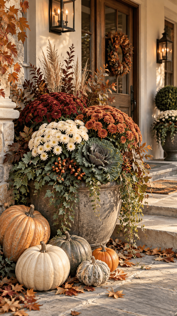 🥈 Top 2 Fall Outdoor Planter Ideas With Mums and Pumpkins