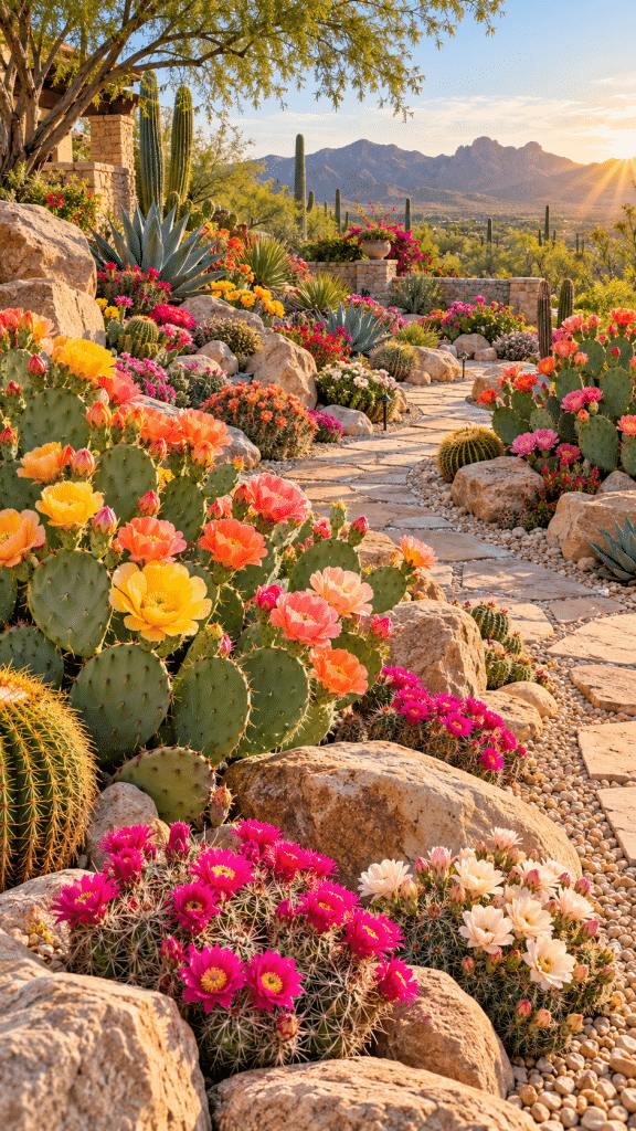 🥇 1 Romantic Cactus Flower Garden Ideas With a Colorful Desert Blooming Landscape