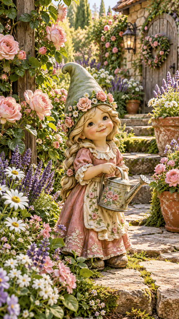 🥇 Best 1 Female Garden Gnome Ideas With a Romantic Flower Garden Guardian
