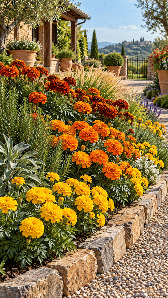 🥇 Best 1 Marigold Flower Garden Ideas With a Layered Golden Border