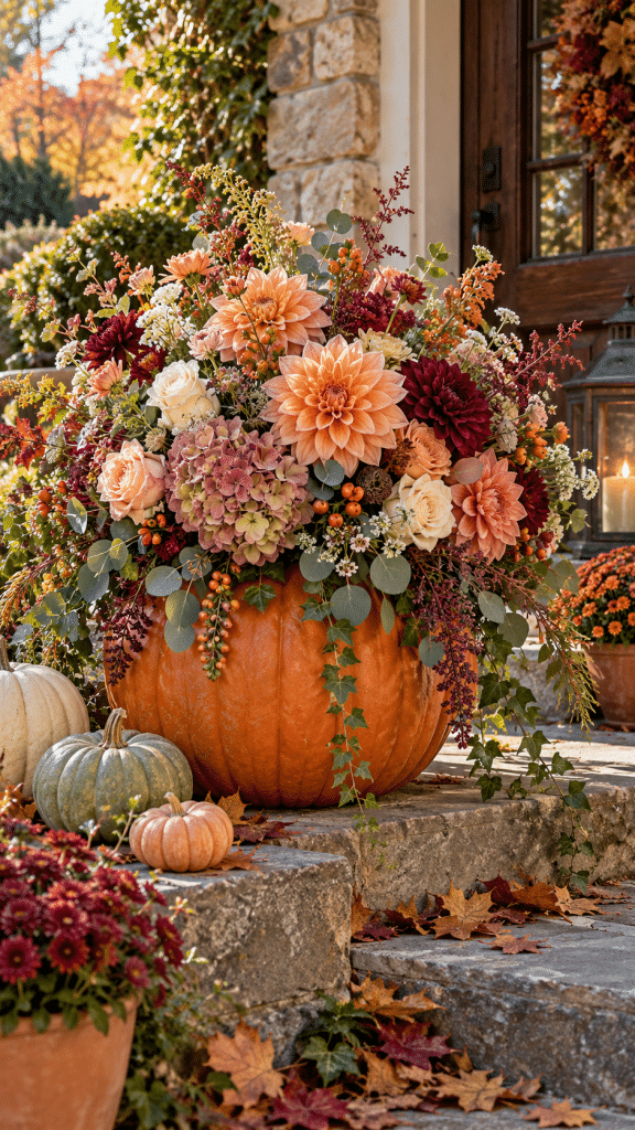 🥇 Best 1 Pumpkin Flower Arrangement With Romantic Cottage Garden Blooms