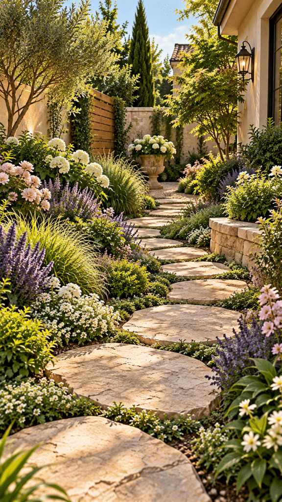 🥇 Best 1 Small Garden Landscaping Ideas With Curved Stone Pathways and Layered Planting Beds