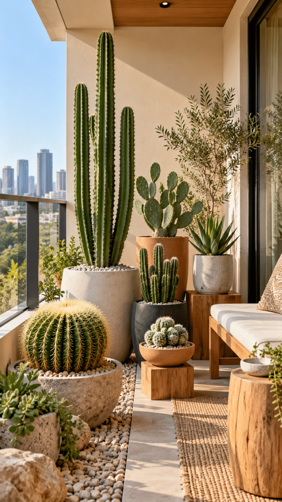 🥇 Best 1 Small Minimalist Cactus Balcony Garden Ideas With a Sculptural Cactus Gallery