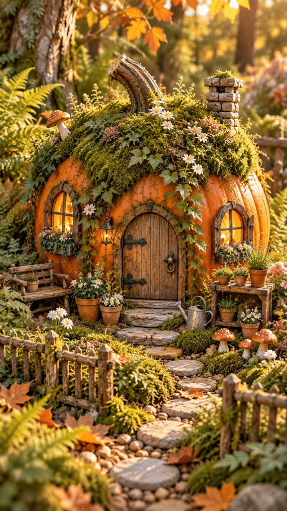 🥇 Top 1 Pumpkin Fairy House Garden Ideas With a Moss Roof Woodland Nursery