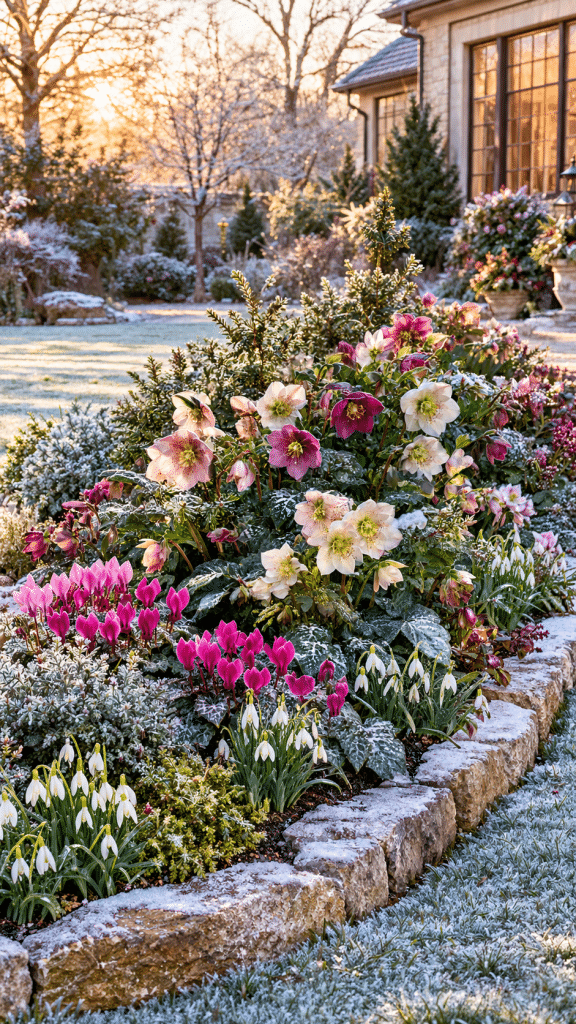 🥇 Top 1 Winter Flower Garden Ideas With a Frost Kissed Floral Viewing Island and Layered Winter Blooms