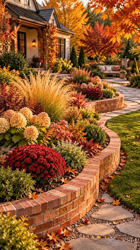 🥈 Best 2 Fall Garden Bed Ideas With Romantic Curved Brick Borders