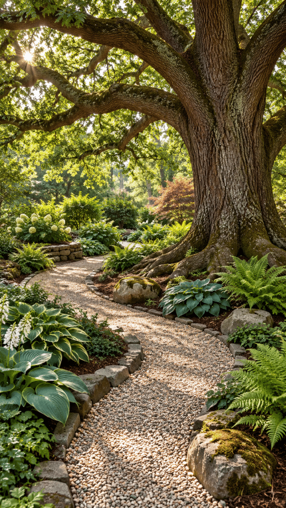 🥈 Best 2 Garden Under Oak Tree Ideas With a Curved Shade Garden Path