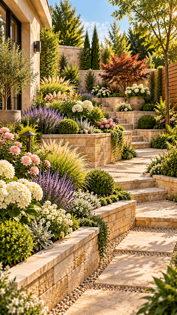 🥈 Best 2 Small Garden Landscaping Ideas With Raised Stone Borders and Multi Level Garden Beds