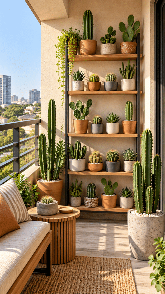 🥈 Best 2 Small Minimalist Cactus Balcony Garden Ideas With a Vertical Cactus Wall
