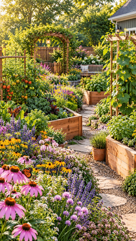 🥈 Top 2 Pollinator Garden Ideas With an Edible Flower Corridor and Productive Kitchen Garden Landscape
