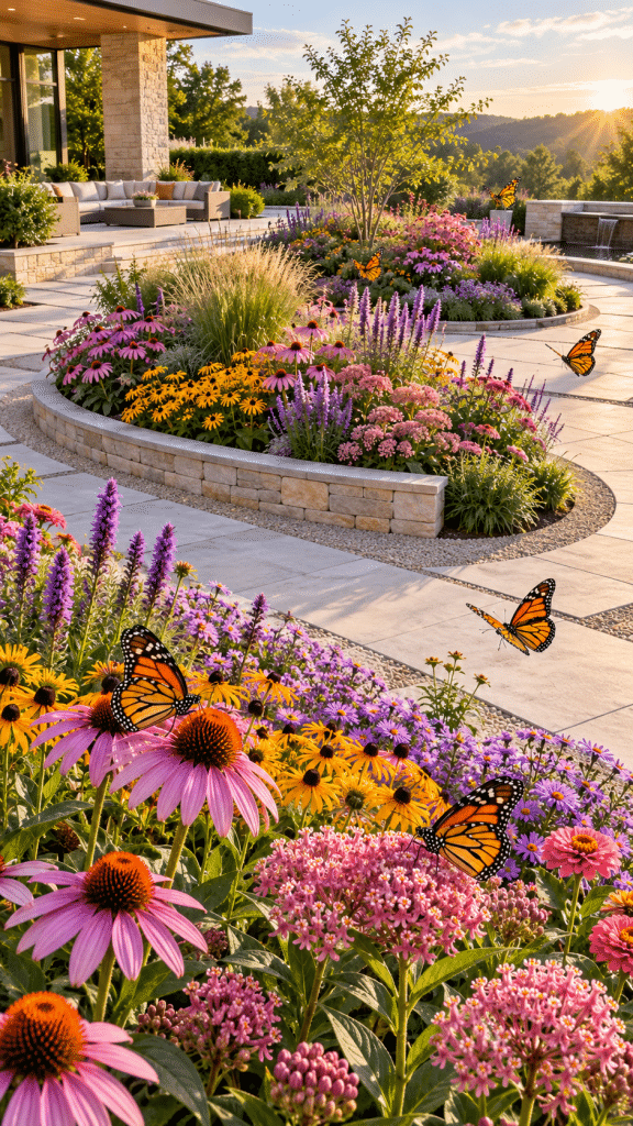 🥈 Top 2 The Butterfly Garden With Modern Sculptural Flower Islands and Elegant Minimalist Landscaping