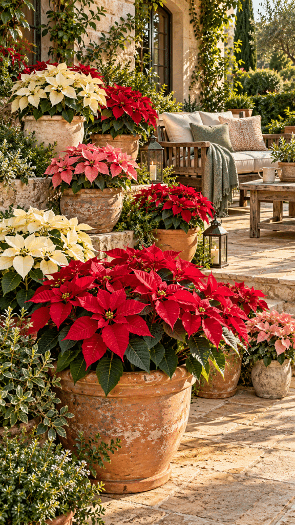 🥉 3 Poinsettia Garden Ideas With a Cozy Container Garden and Charming Outdoor Retreat