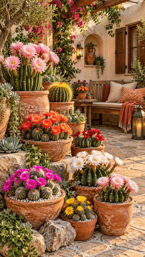 🥉 3 Small Cactus Flower Garden Ideas With Charming Terracotta Pots and a Cozy Desert Retreat