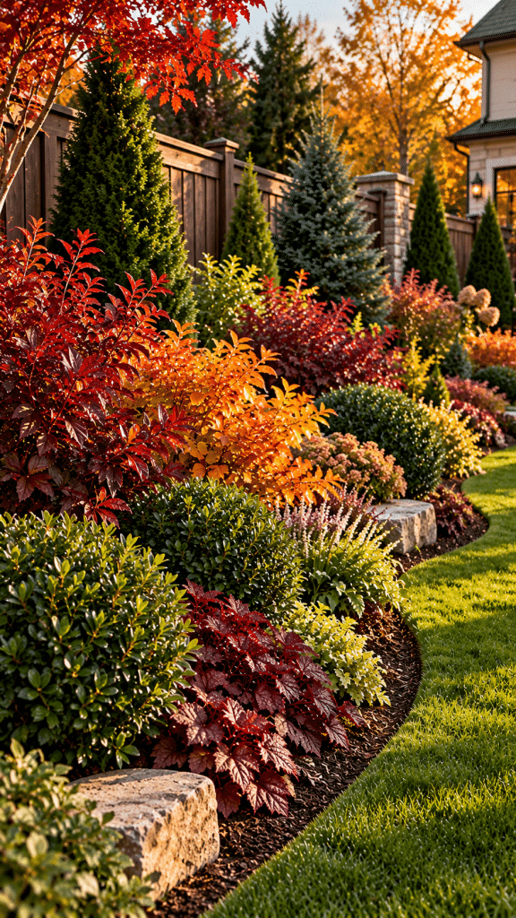 🥉 Best 3 Fall Garden Border Ideas With Evergreen Tapestry Boundaries and Sculptural Seasonal Foliage