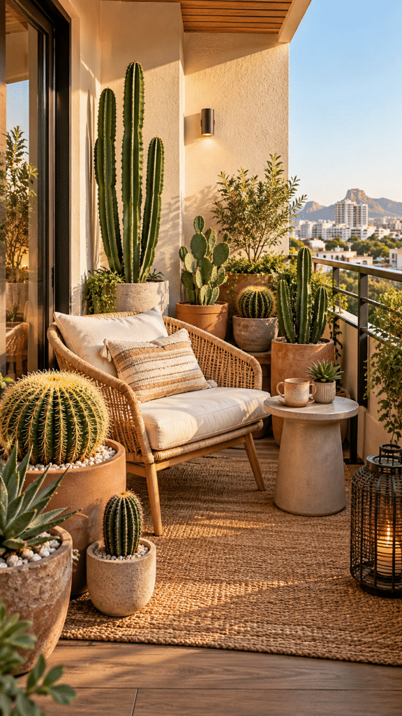 🥉 Best 3 Small Minimalist Cactus Balcony Garden Ideas With a Cozy Desert Retreat