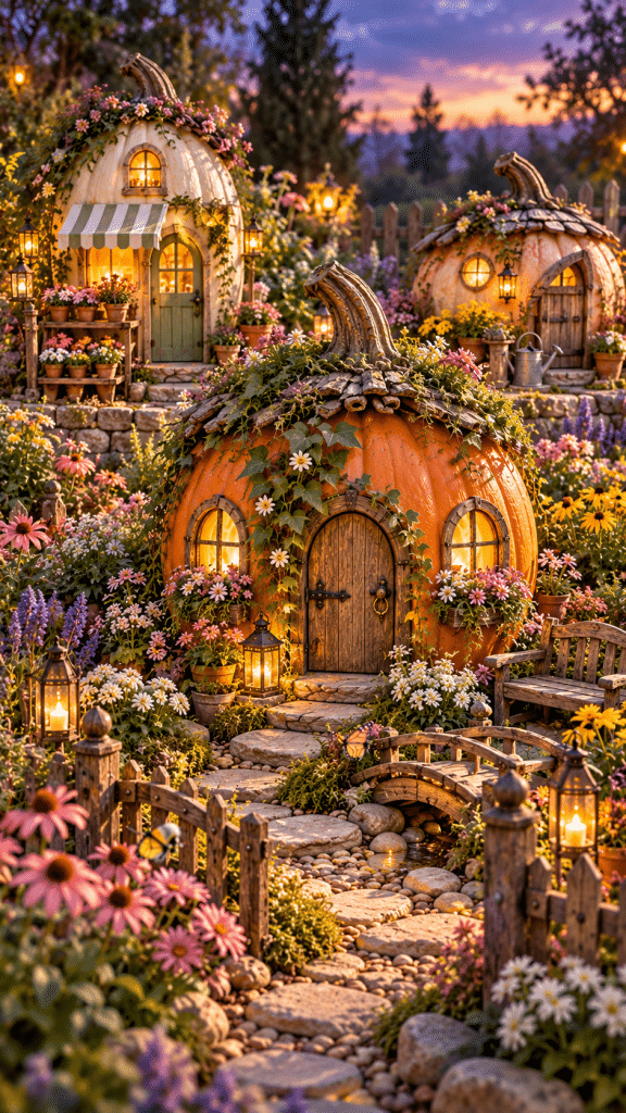 🥉 Top 3 Pumpkin Fairy House Garden Ideas With a Twilight Pollinator Lantern Village