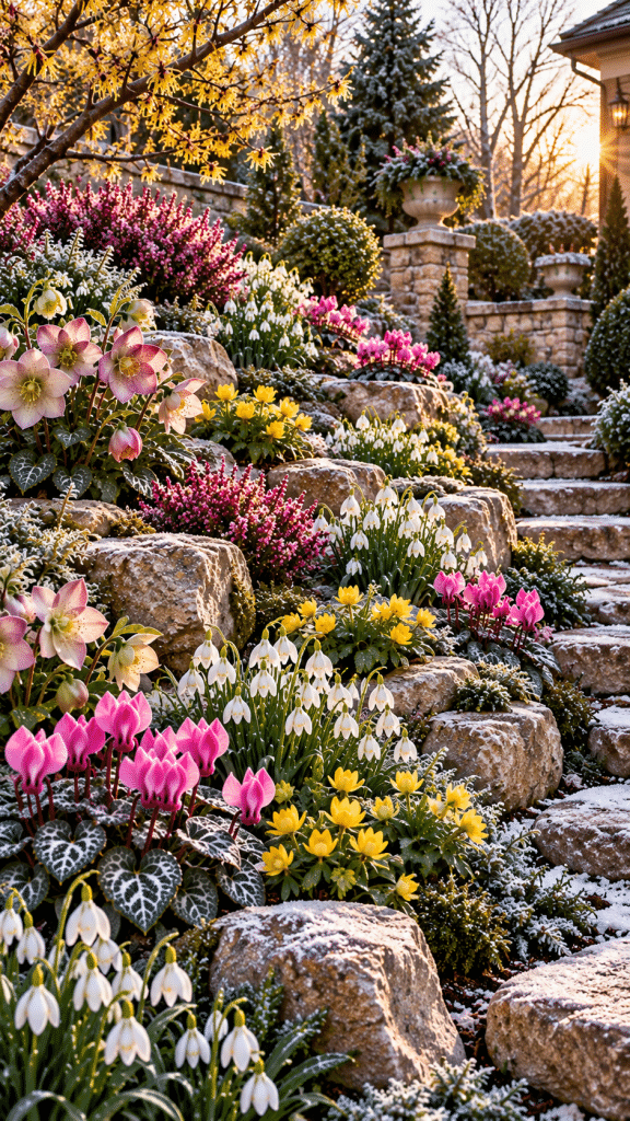 🥉 Top 3 Winter Flower Garden Ideas With a Snow Pearl Rockery and Cascading Alpine Winter Blossoms